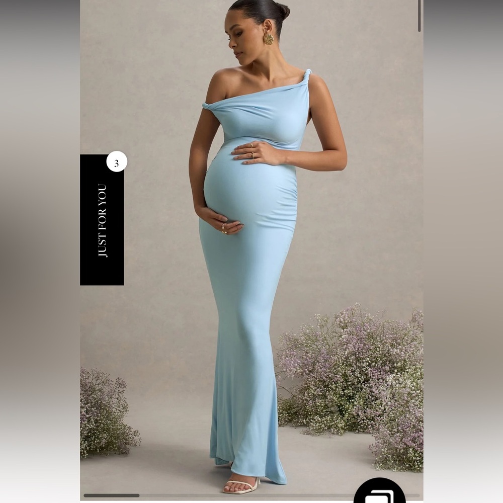 Club L London Light Blue One Shoulder Maternity Dress